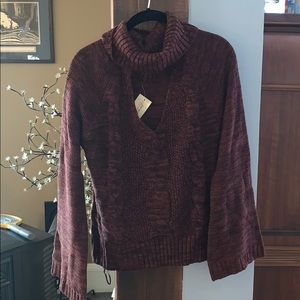 Maroon Cutout Cowl Neck Seeater